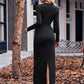 Slit Twisted Surplice Long Sleeve Dress