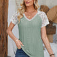 Eyelet V-Neck Lace Short Sleeve T-Shirt