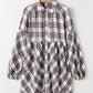 Full Size Plaid Collared Neck Balloon Sleeve Mini Shirt Dress