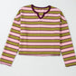 Striped Notched Long Sleeve T-Shirt