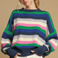 Contrast Striped Round Neck Long Sleeve Sweater