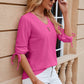 Eyelet Drawstring V-Neck Half Sleeve T-Shirt