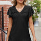 Eyelet V-Neck Flutter Sleeve T-Shirt