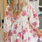 Tied Flower Printed Three-Quarter Sleeve Dress