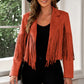 Fringe Trim Lapel Collar Cropped Blazer