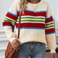 Contrast Stripes Round Neck Long Sleeve Sweater