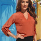 Notched Neck Long Sleeve Top