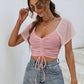 Drawstring Short Sleeve Crop Top