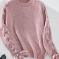 Lace Up Round Neck Long Sleeve Sweater