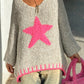 Star V-Neck Long Sleeve Oversize Sweater