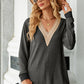 Slit V-Neck Long Sleeve T-Shirt