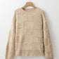 Checkered Round Neck Dropped Shoulder Sweater