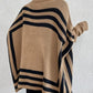 Striped Turtleneck Batwing Sleeve Sweater with Pockets