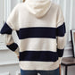 Drawstring Contrast Stripe Dropped Shoulder Hooded Sweater