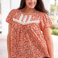 Plus Size Floral Lace Trim Round Neck Blouse