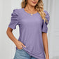 Eyelet Round Neck Puff Sleeve T-Shirt