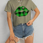 Plaid Lip Graphic Round Neck T-Shirt