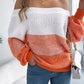 Color Block Off-Shoulder Long Sleeve Sweater