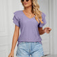 Eyelet Layered Flutter Sleeve V-Neck Knit Top - Michelle Francisco