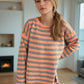 Distressed Striped Round Neck Long Sleeve Sweater