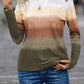 Decorative Button Contrast Round Neck Long Sleeve T-Shirt