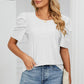 Eyelet Round Neck Puff Sleeve T-Shirt