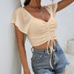 Drawstring Short Sleeve Crop Top