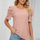 Eyelet Round Neck Puff Sleeve T-Shirt