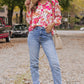 Floral V-Neck Frill Long Sleeve Blouse