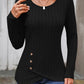 Decorative Button Round Neck Long Sleeve T-Shirt