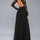 Lace Detail Backless Long Sleeve Maxi Dress