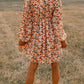 Smocked Printed V-Neck Long Sleeve Dress