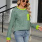 Pocketed Striped Round Neck Long Sleeve T-Shirt