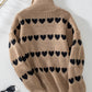 Heart Turtleneck Dropped Shoulder Sweater