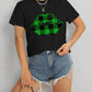 Plaid Lip Graphic Round Neck T-Shirt