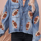 Raw Hem Sequin Football Long Sleeve Denim Jacket