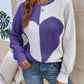 Contrast Heart Round Neck Long Sleeve Sweater