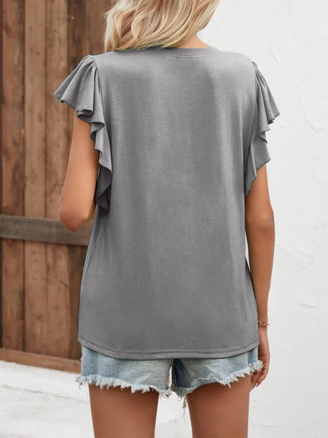 Notched Cap Sleeve T-Shirt