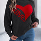 LOVE Heart Round Neck Dropped Shoulder Sweater