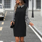 Houndstooth Collared Neck Long Sleeve Mini Dress