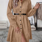 Ruched Button Up Long Sleeve Dress