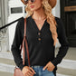 Waffle-Knit Notched Long Sleeve T-Shirt