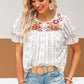 Embroidered Round Neck Flounce Sleeve Blouse