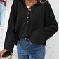 Half Button Collared Neck Long Sleeve Top