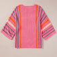 Striped Boat Neck Three-Quarter Sleeve Knit Top