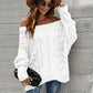 Cable Knit Openwork Off-Shoulder Sweater