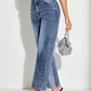 Contrast Patchwork Straight Jeans with Pockets