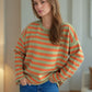 Distressed Striped Round Neck Long Sleeve Sweater