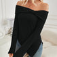 Ribbed Asymmetrical Hem Off-Shoulder Long Sleeve T-Shirt