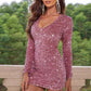 Sequin V-Neck Long Sleeve Mini Dress